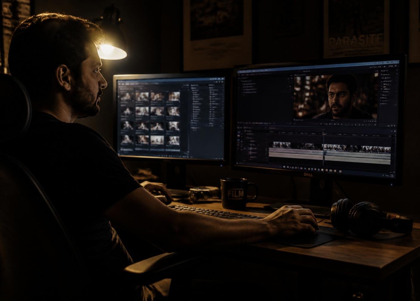 Video editor working on a timeline